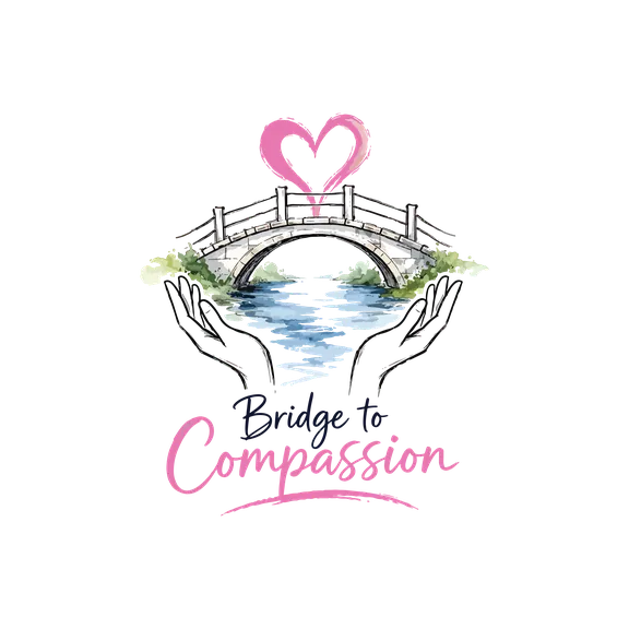 Bridge To Compassion logo: hands holding a bridge over water with a heart above it